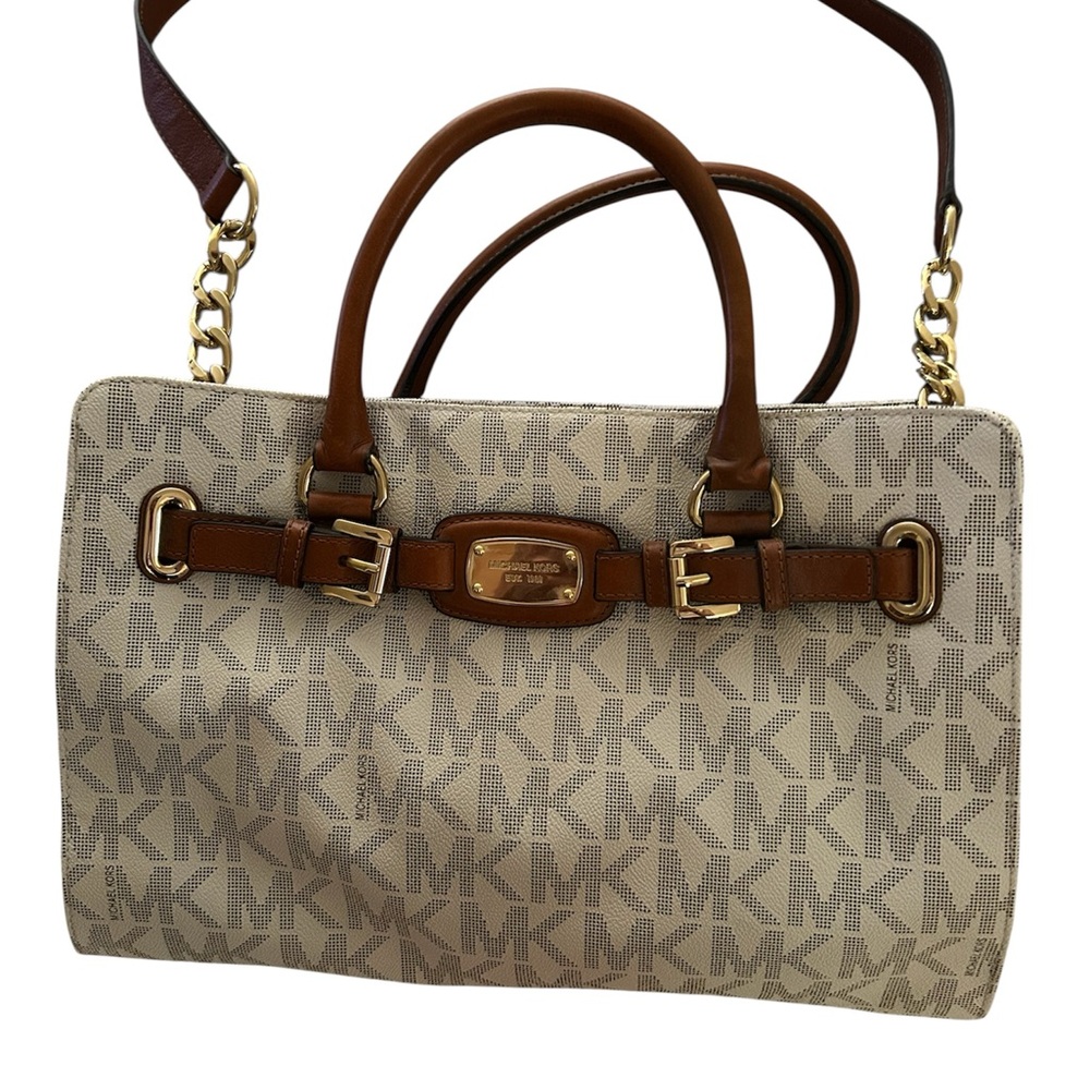 Michael Kors Hamilton Tote Brown and Cream with Gold Hardware